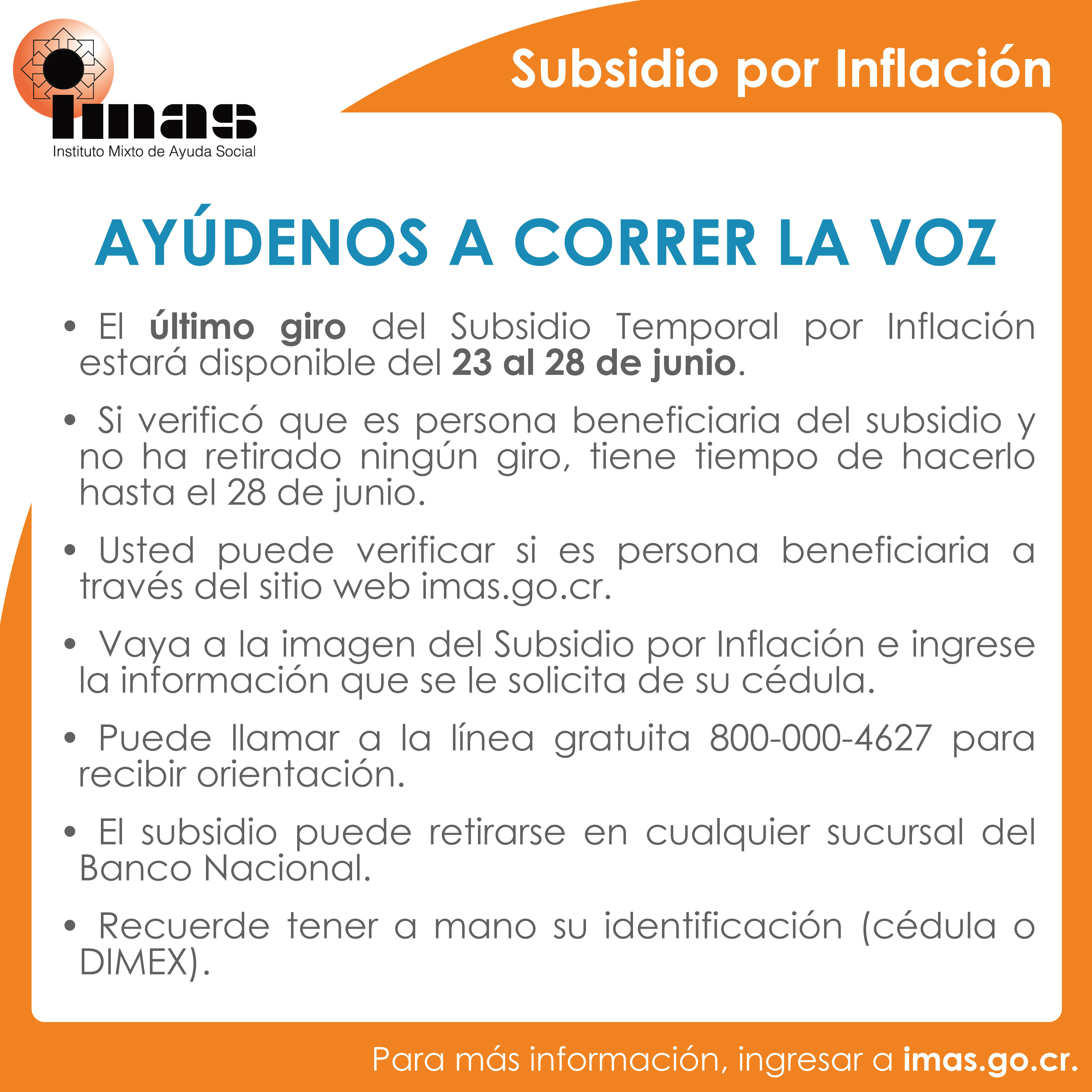 Ayúdemos a correr la voz Subsidio por Inflación