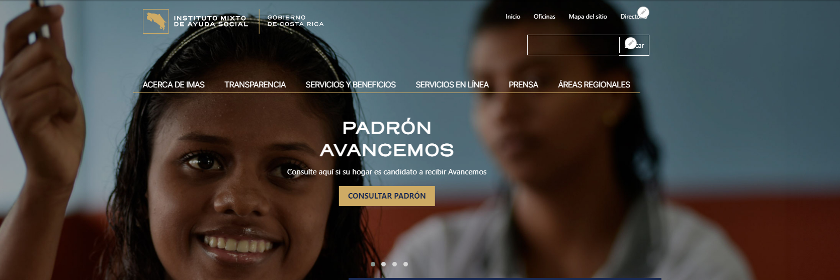 Imagen del sitio web del IMAS con el Padrón Avancemos
