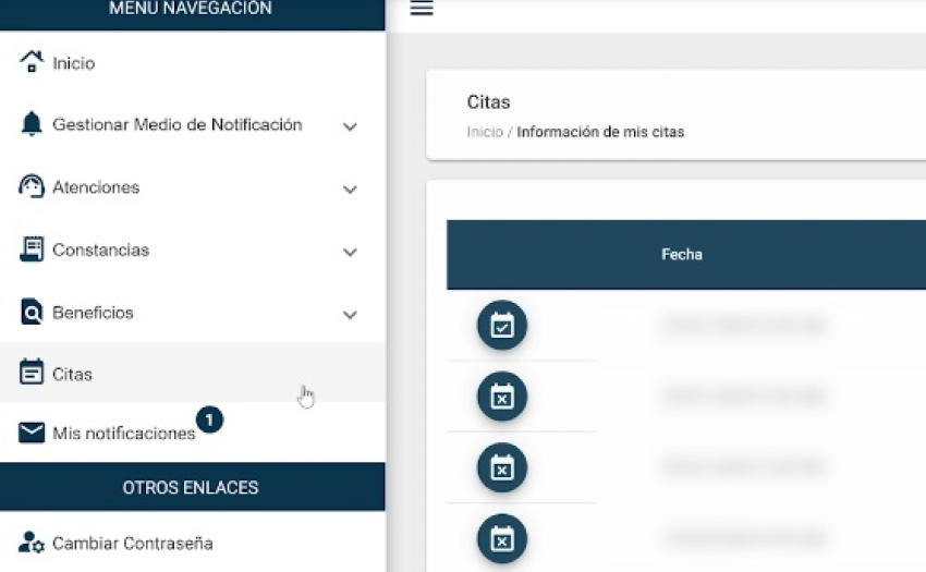 Muestra de la pantalla del Sistema de Autogestión del IMAS.